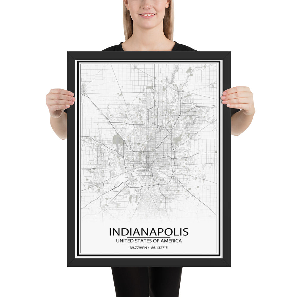 Indianapolis White Framed Map