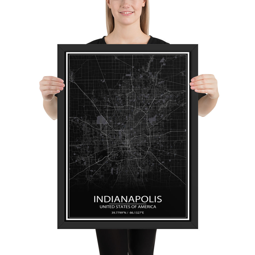 Indianapolis Black Framed Map