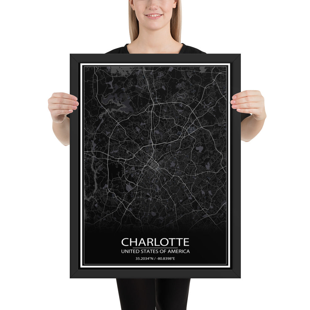 Charlotte Black Framed Map