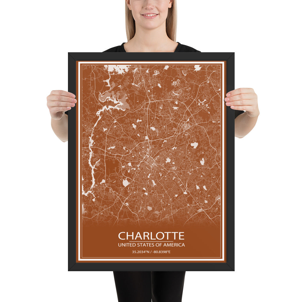 Charlotte Brown and White Framed Map