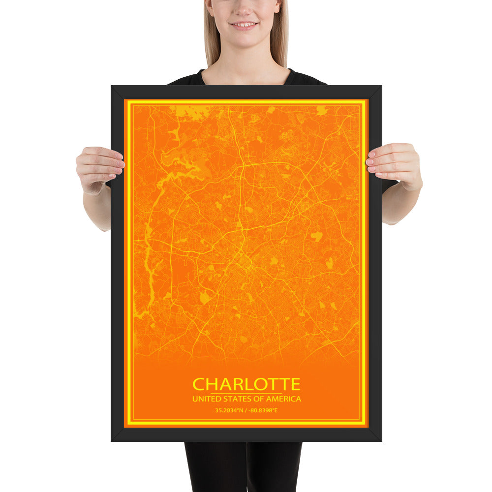 Charlotte Orange and Yellow Framed Map