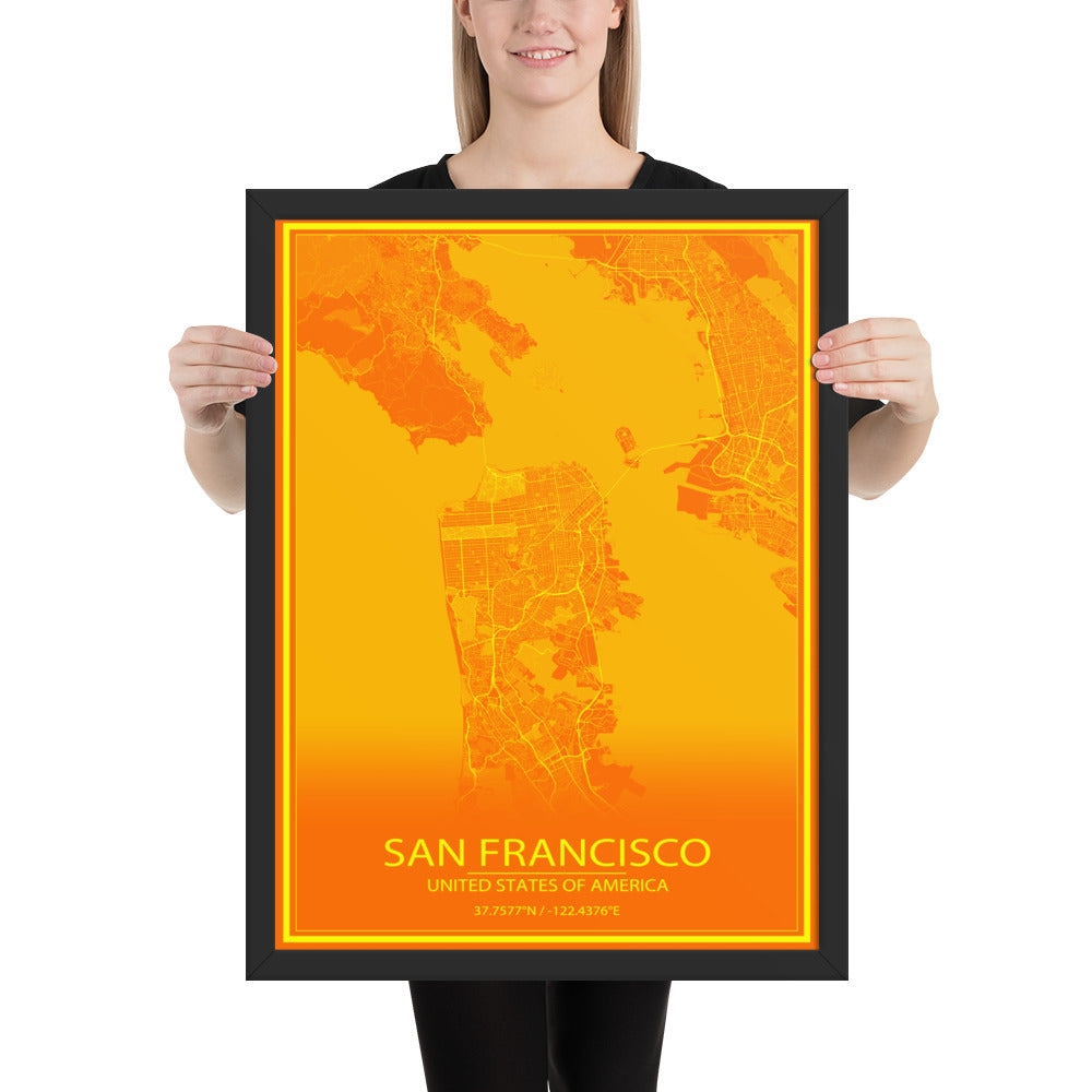 San Francisco Orange and Yellow Framed Map