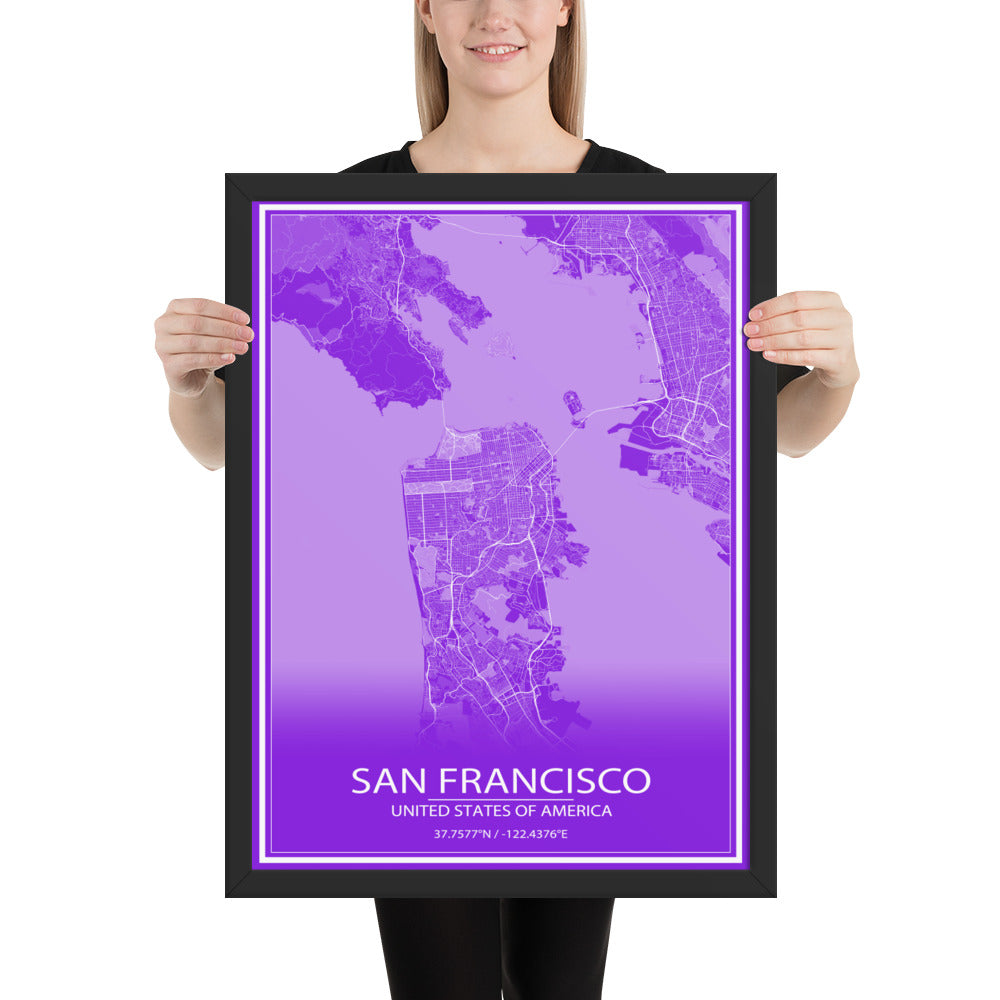 San Francisco Purple and White Framed Map