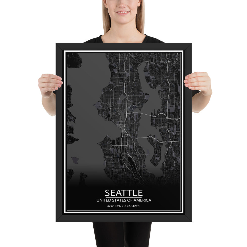 Seattle Black Framed Map