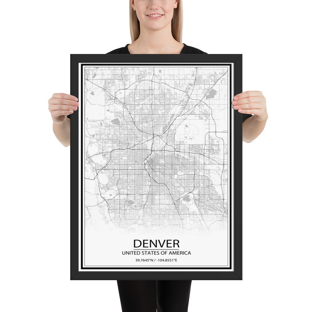 Denver White Framed Map