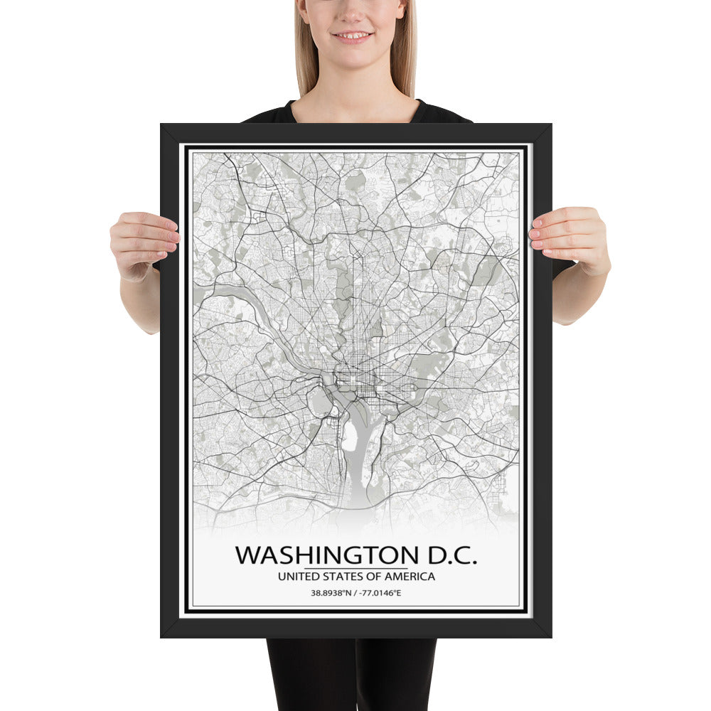 Washington, D.C. White Framed Map