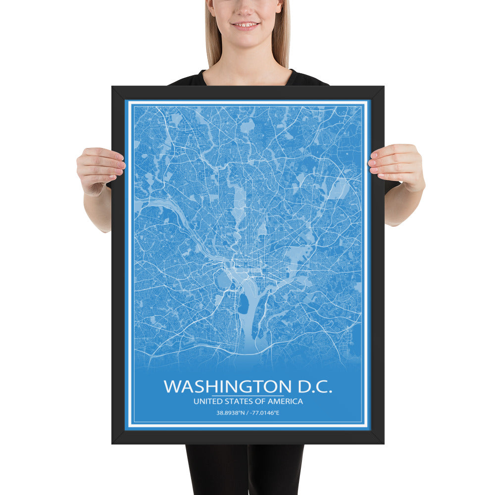 Washington, D.C. Blue and White Framed Map