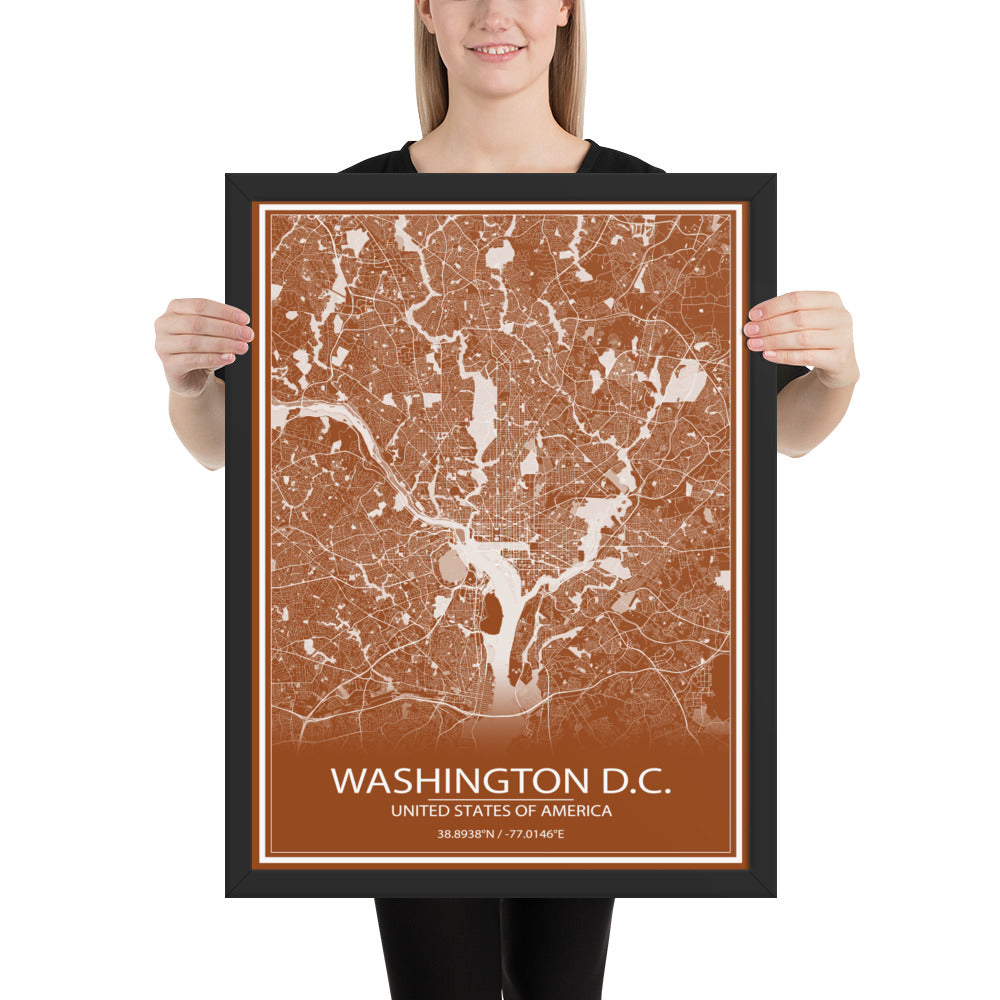 Washington, D.C. Brown and White Framed Map