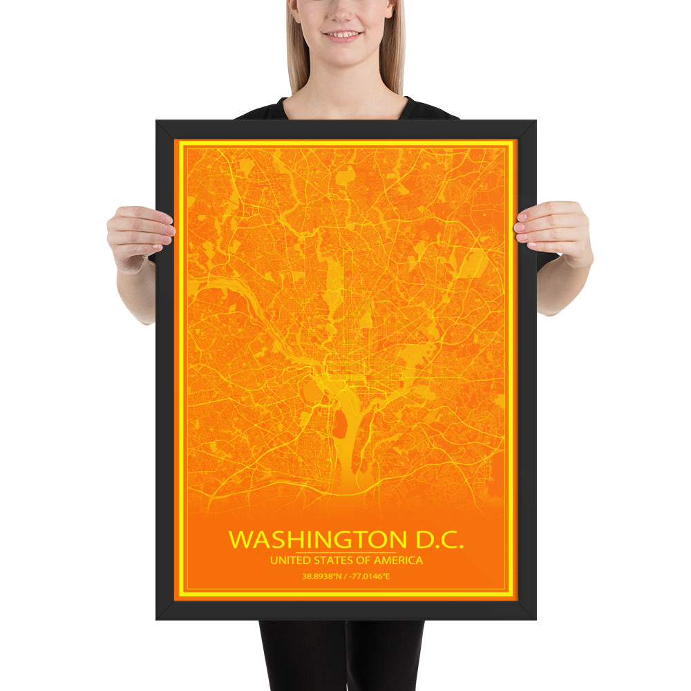 Washington, D.C. Orange and Yellow Framed Map