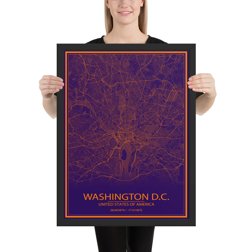 Washington, D.C. Purple and Orange Framed Map