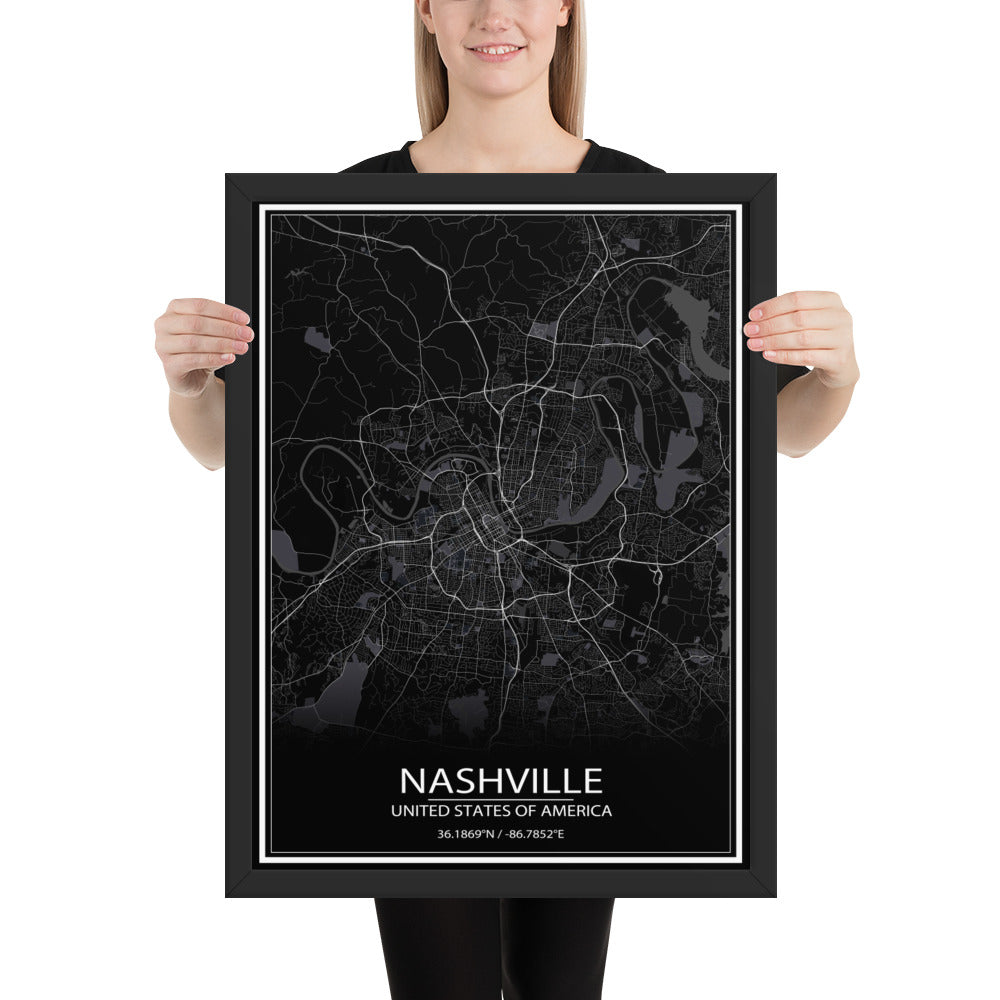 Nashville Black Framed Map