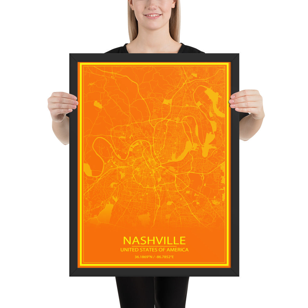 Nashville Orange and Yellow Framed Map