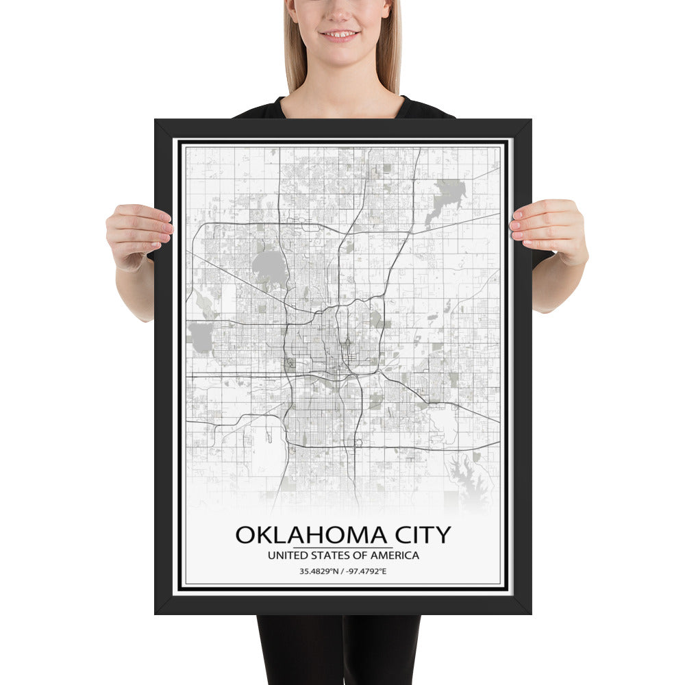 Oklahoma City White Framed Map