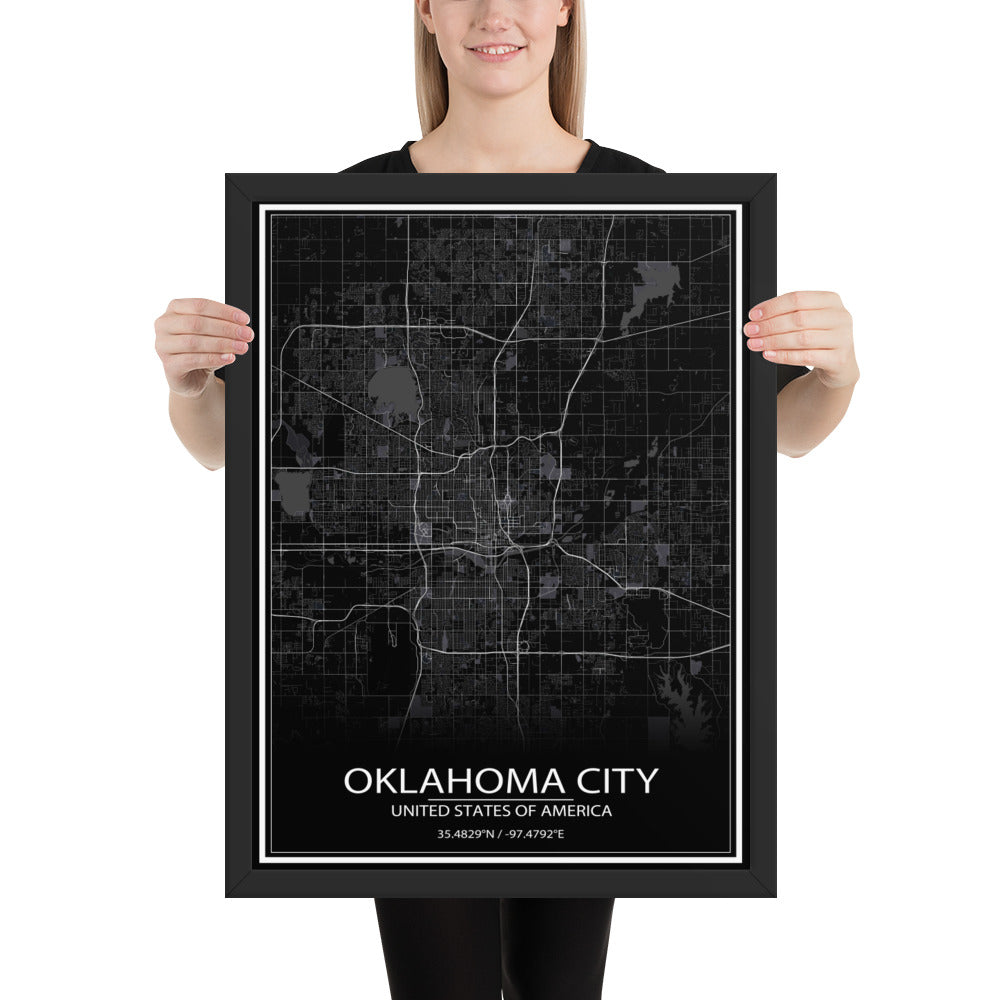 Oklahoma City Black Framed Map