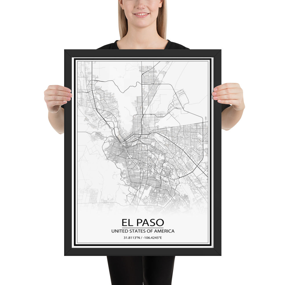 El Paso White Framed Map