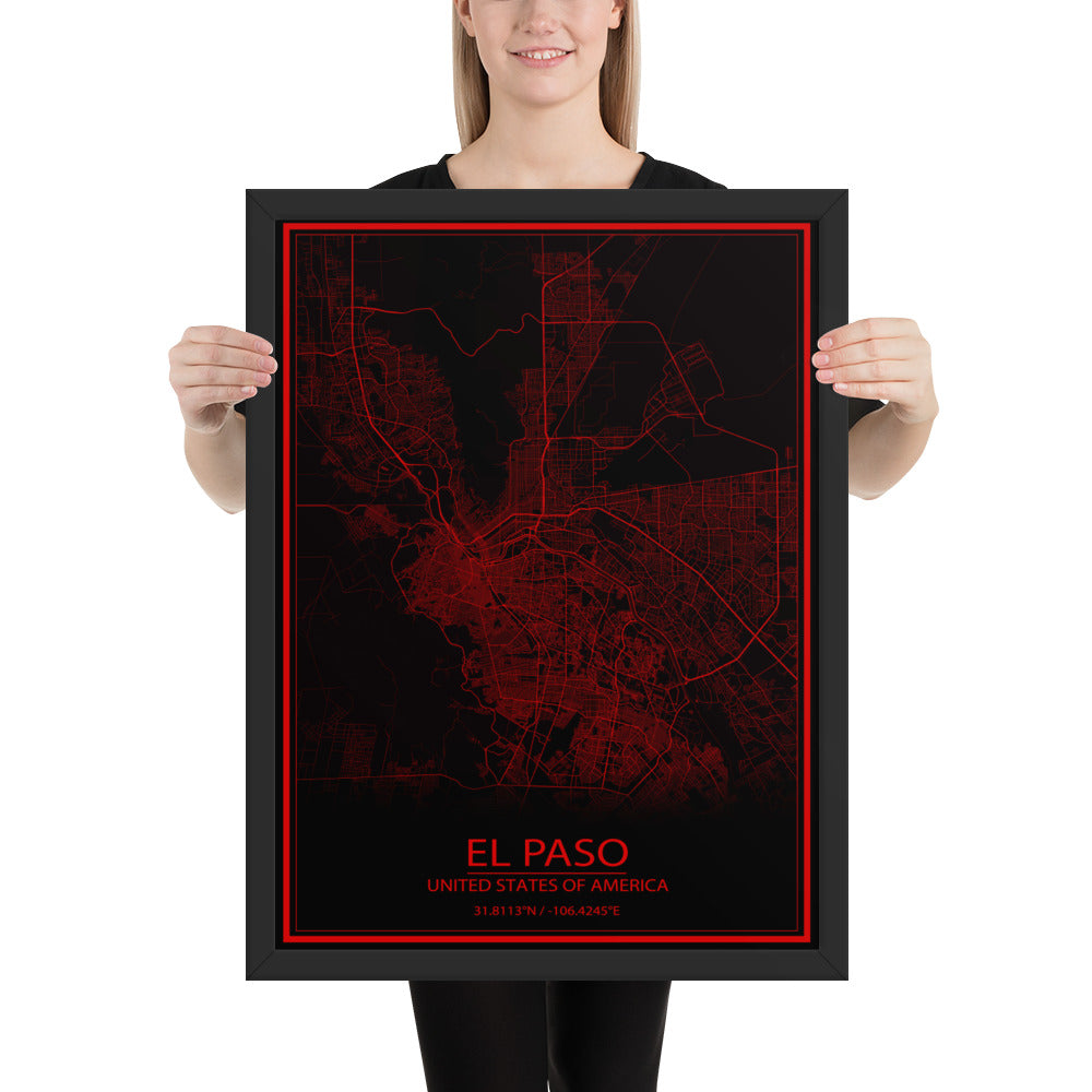 El Paso Black and Red Framed Map