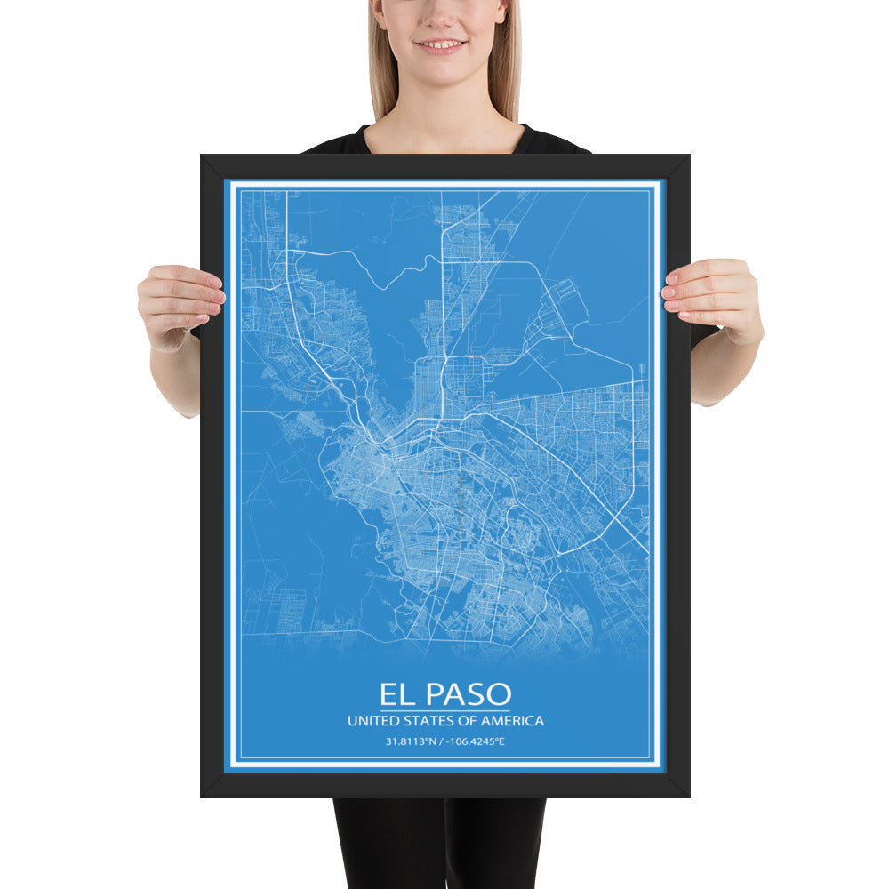 El Paso Blue and White Framed Map