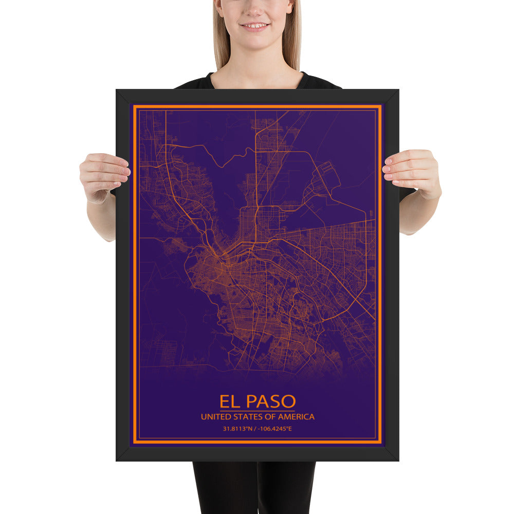 El Paso Purple and Orange Framed Map