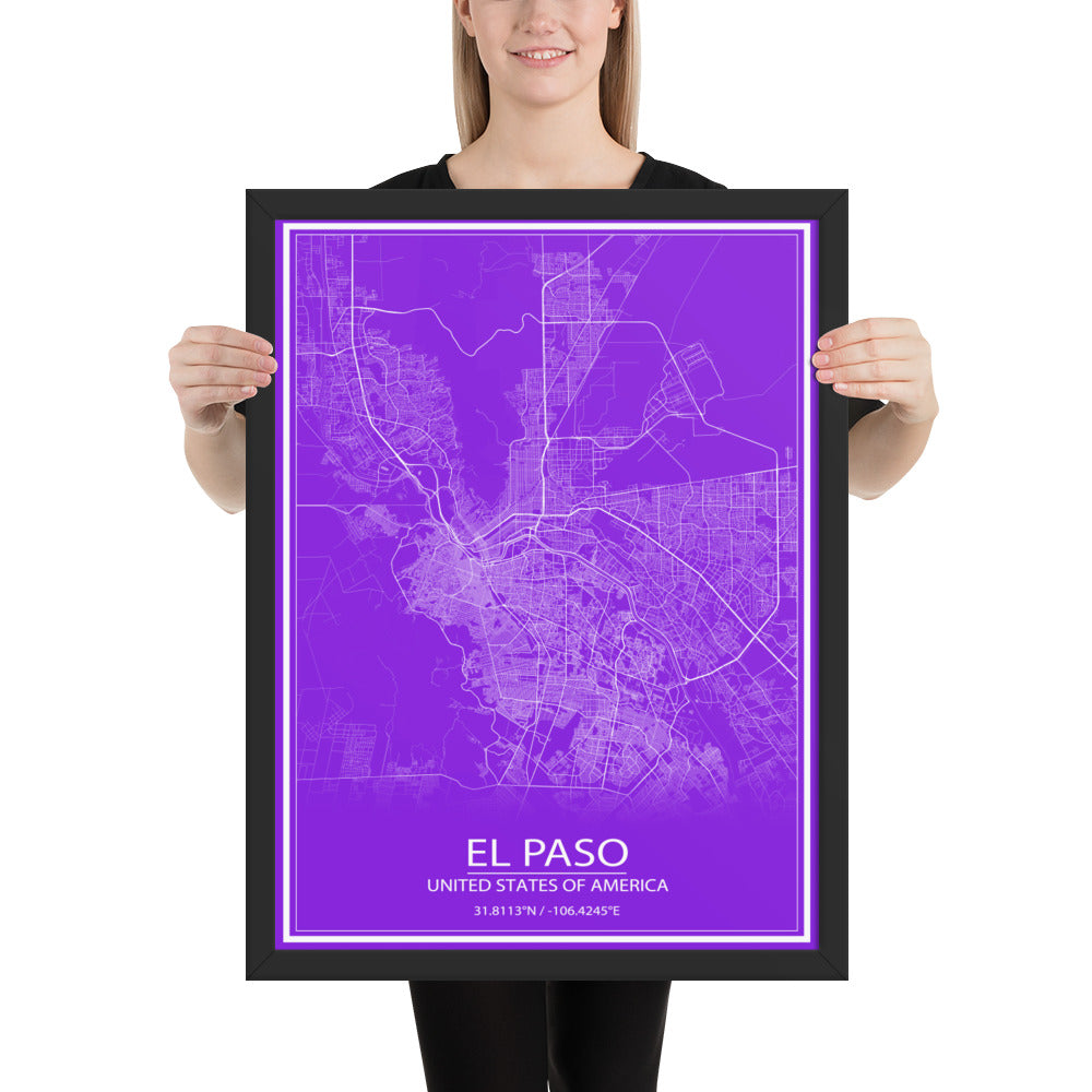 El Paso Purple and White Framed Map