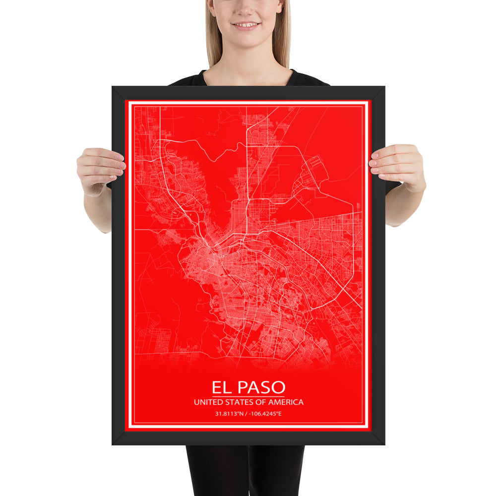 El Paso Red and White Framed Map