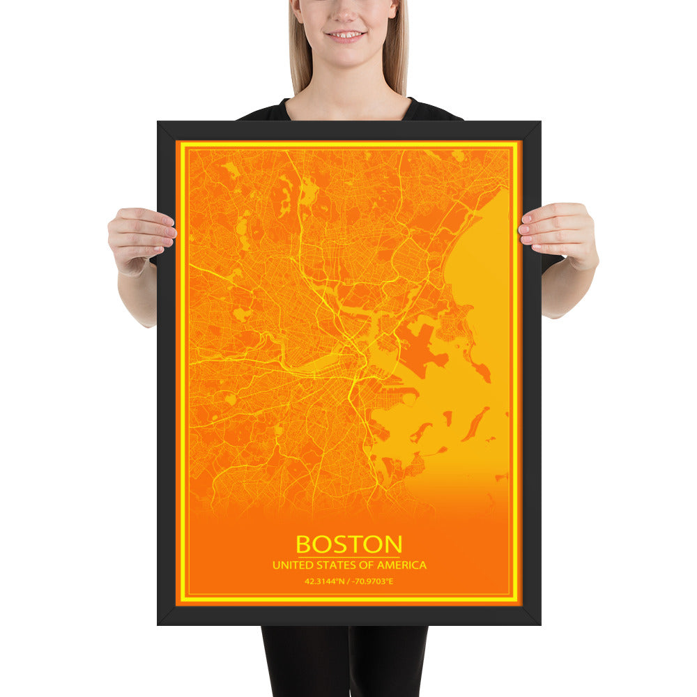 Boston Orange and Yellow Framed Map