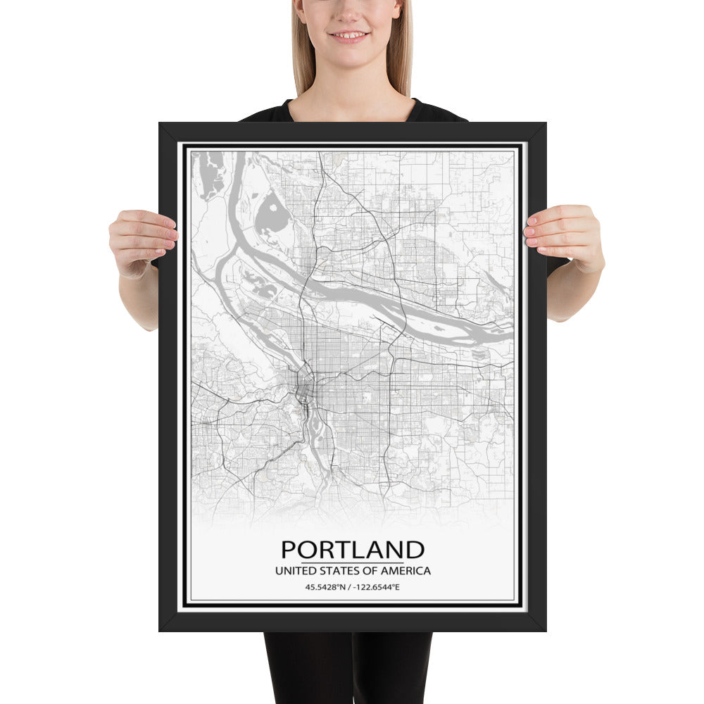 Portland White Framed Map