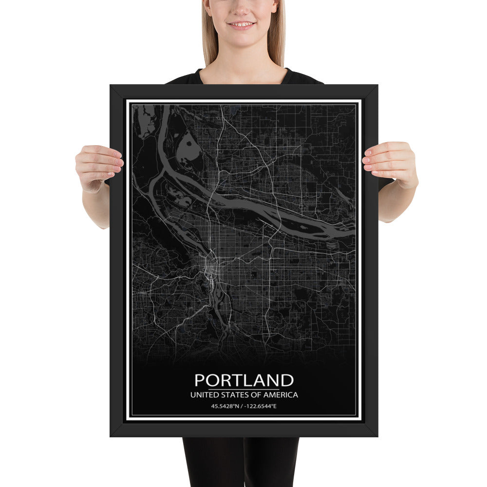 Portland Black Framed Map