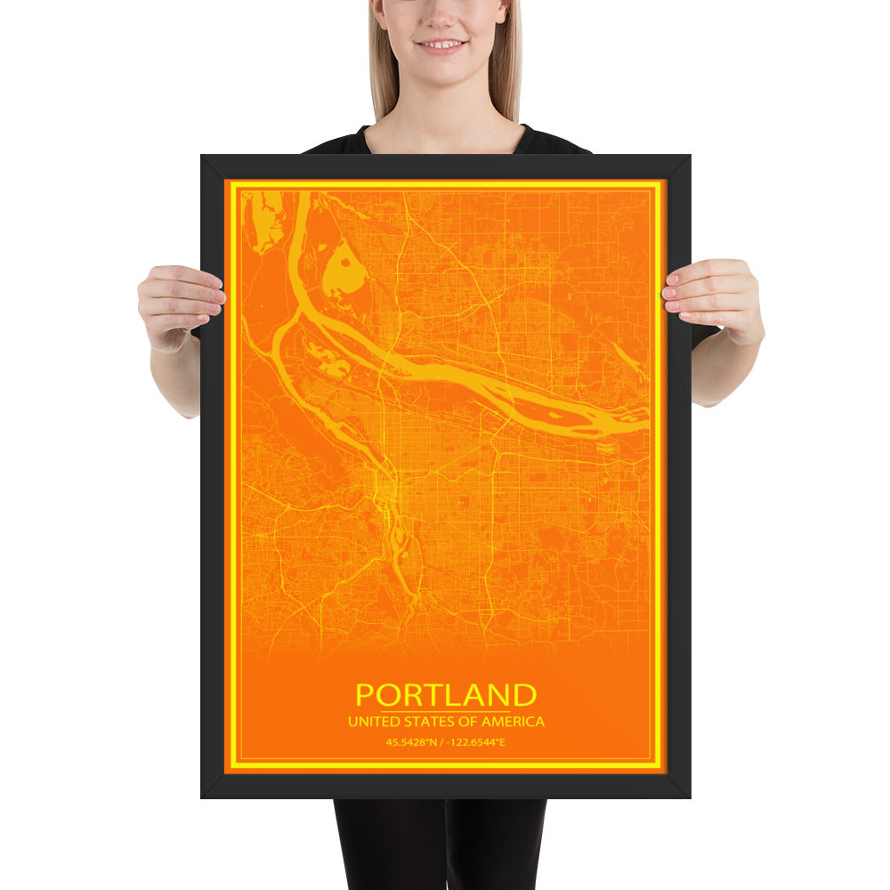 Portland Orange and Yellow Framed Map