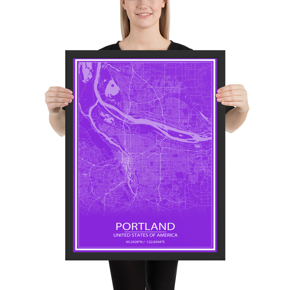 Portland Purple and White Framed Map