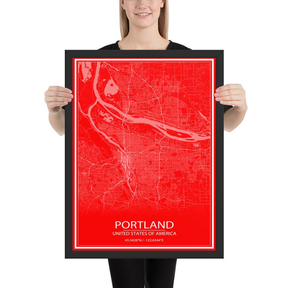 Portland Red and White Framed Map