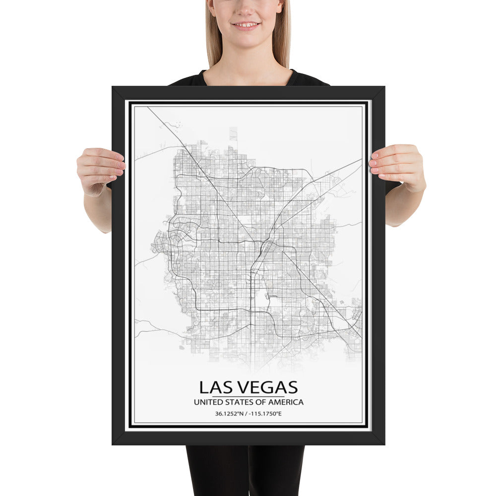 Las Vegas White Framed Map