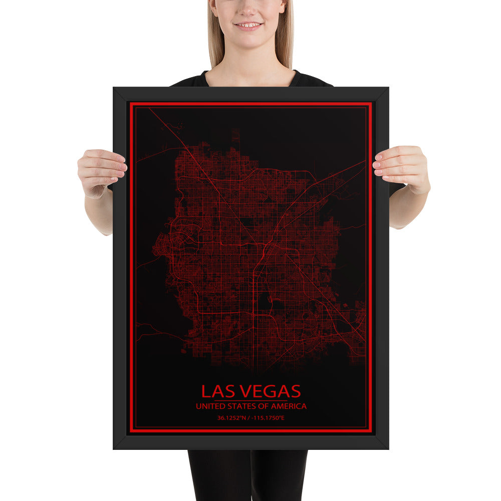 Las Vegas Black and Red Framed Map