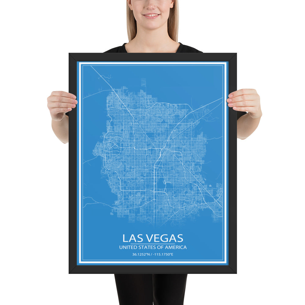 Las Vegas Blue and White Framed Map