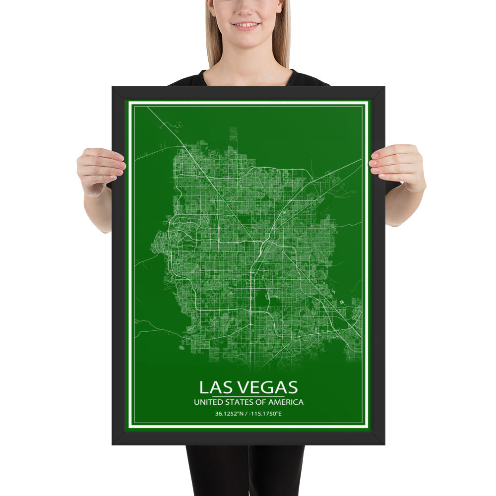 Las Vegas Green and White Framed Map