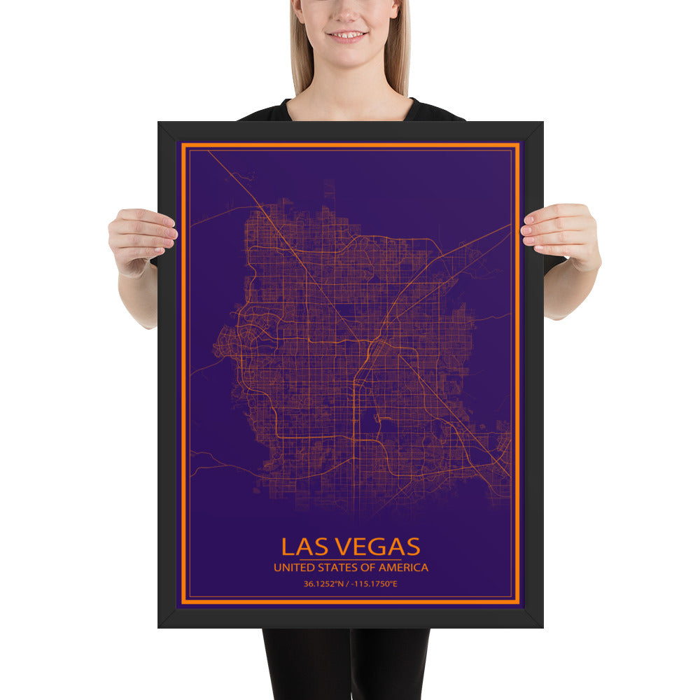 Las Vegas Purple and Orange Framed Map