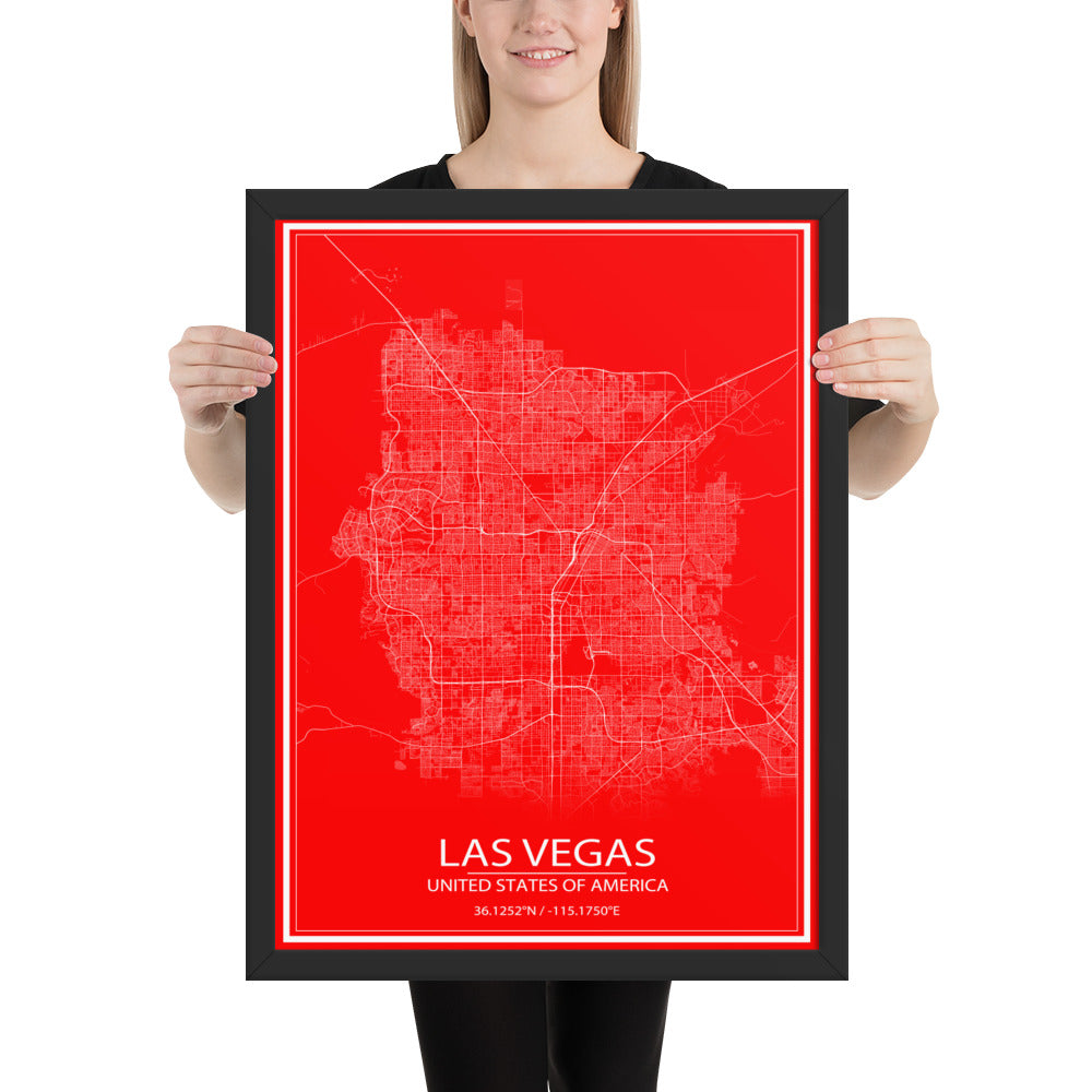 Las Vegas Red and White Framed Map