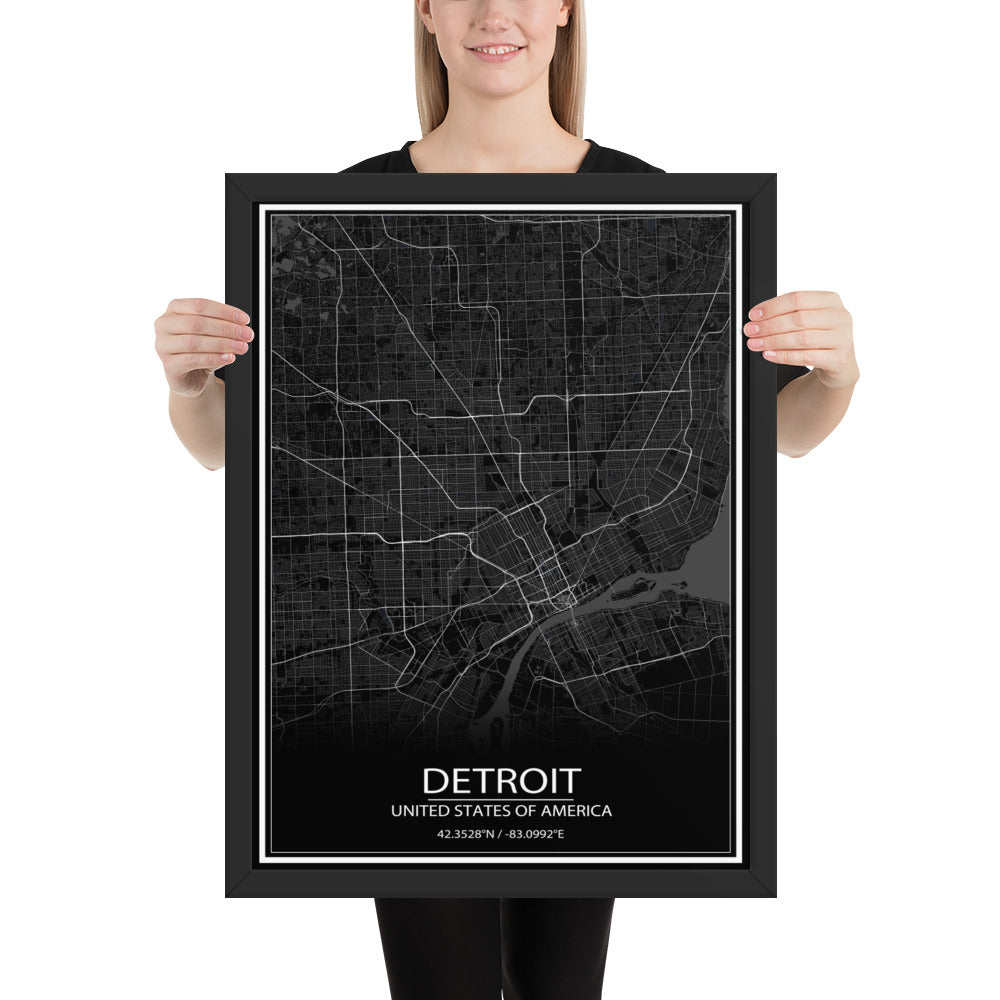 Detroit Black Framed Map