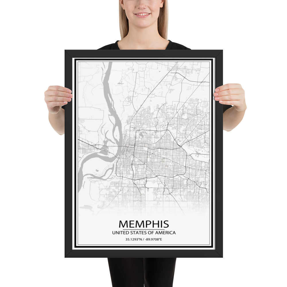 Memphis White Framed Map