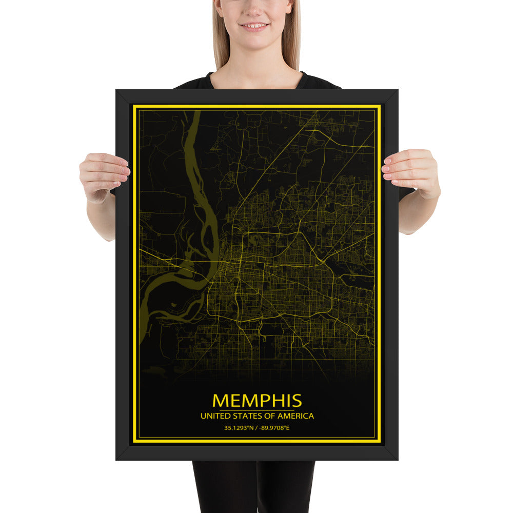 Memphis Black and Yellow Framed Map