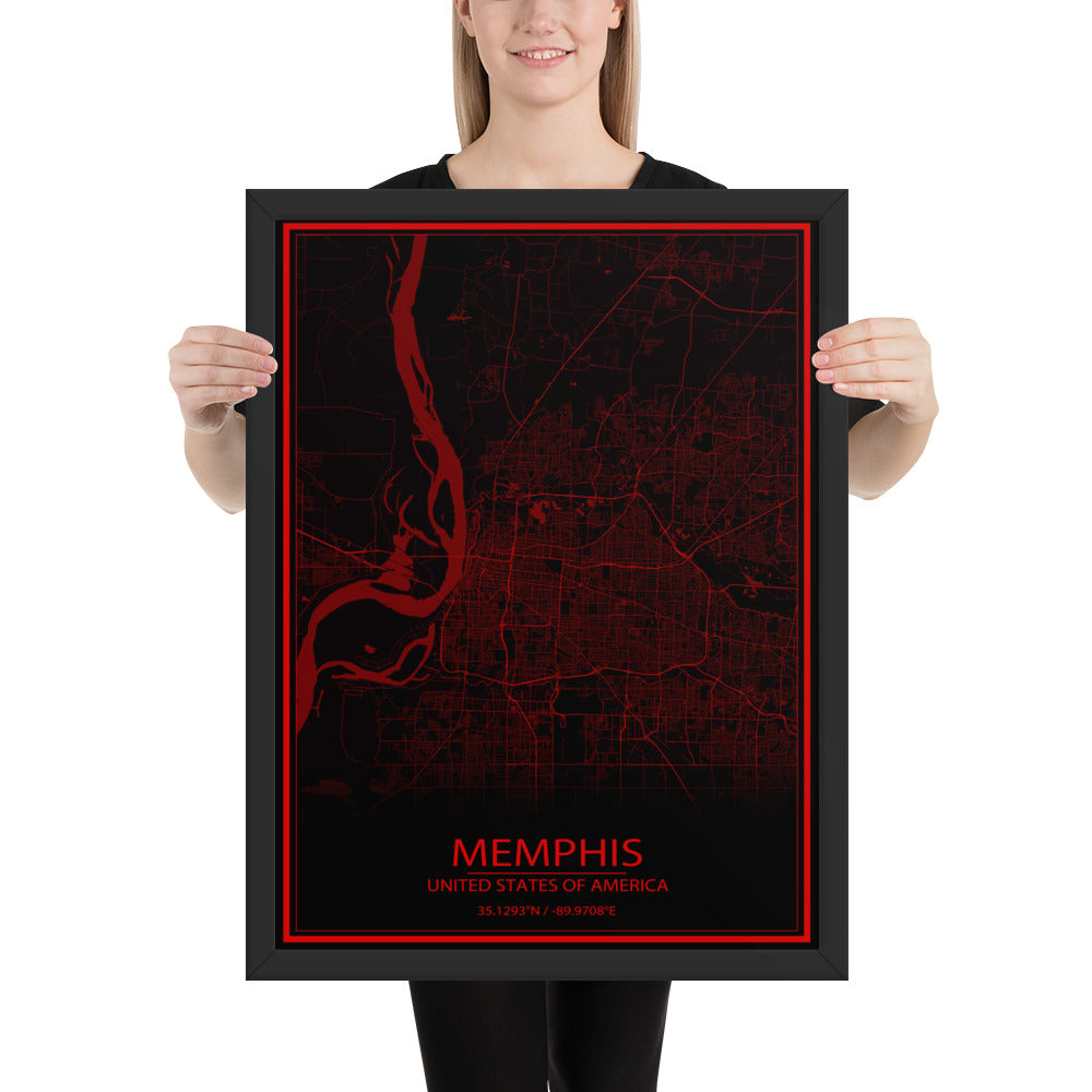 Memphis Black and Red Framed Map