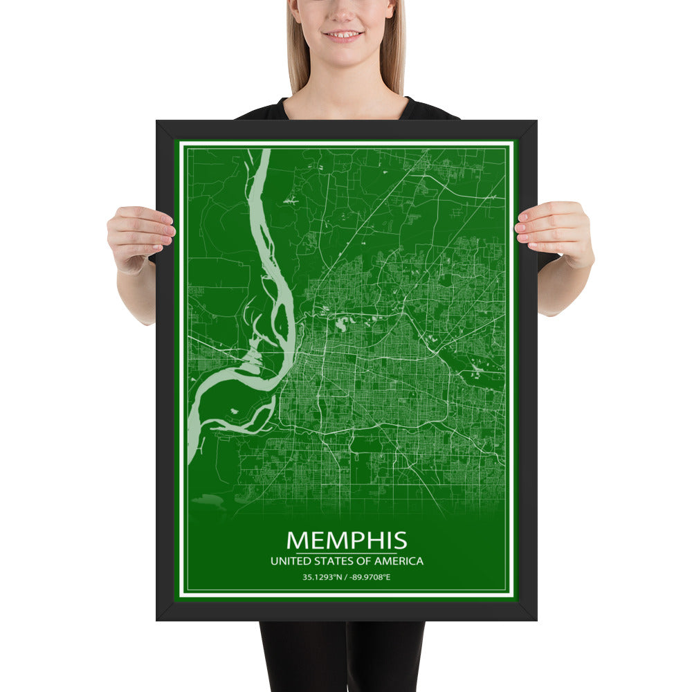 Memphis Green and White Framed Map