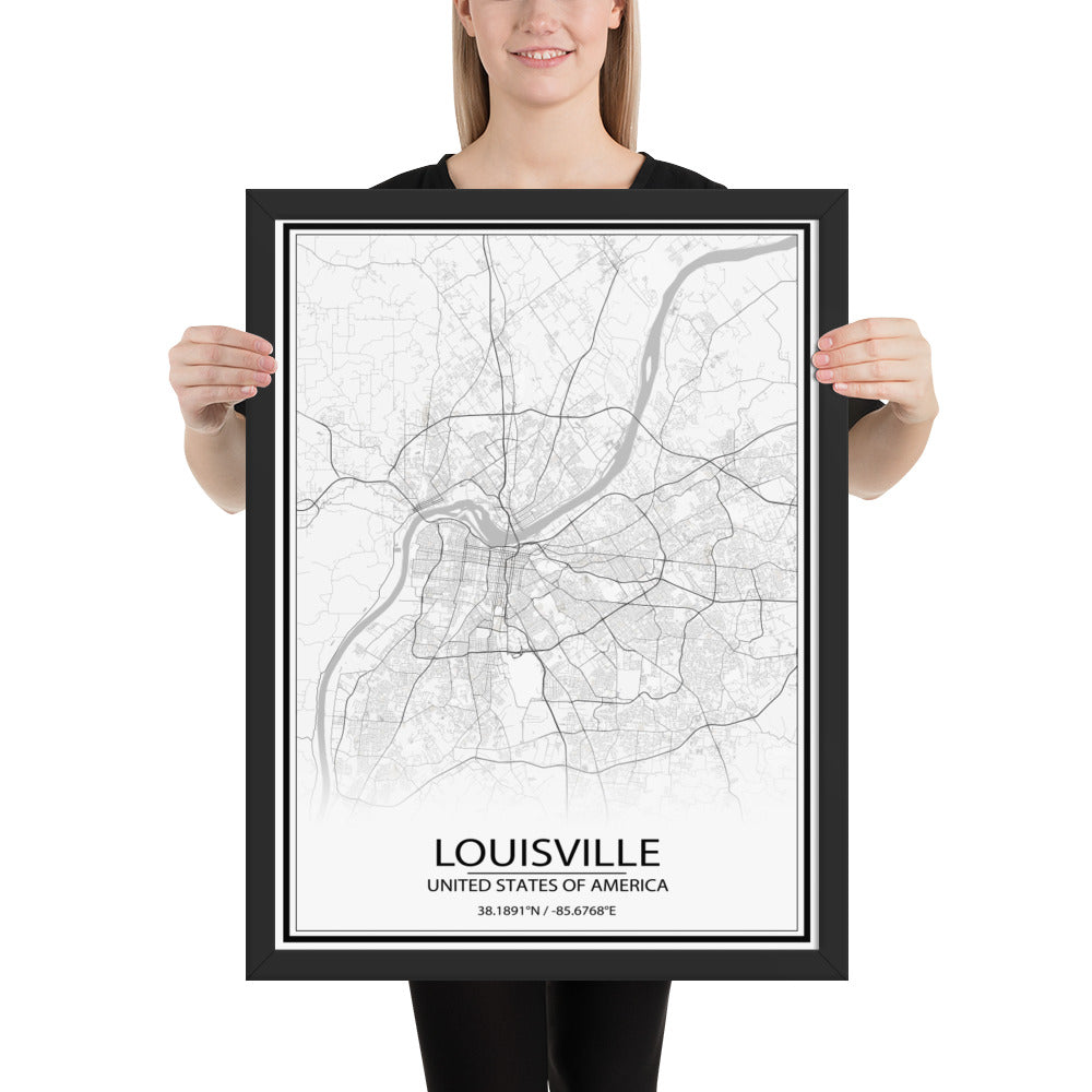 Louisville White Framed Map