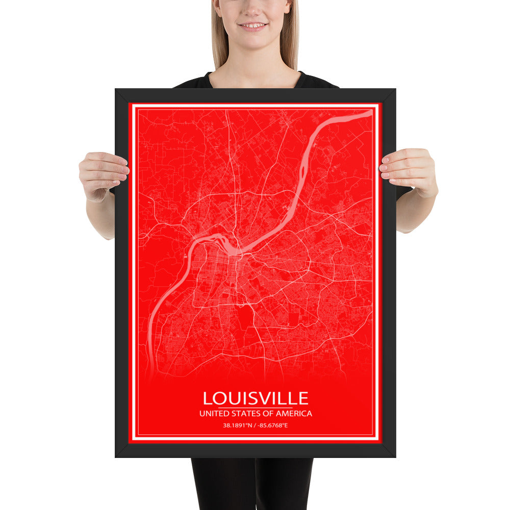 Louisville Red and White Framed Map