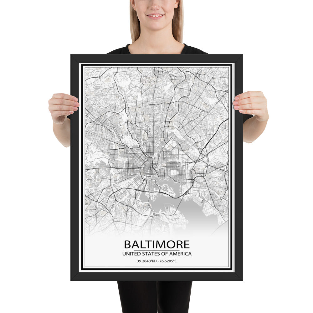 Baltimore White Framed Map