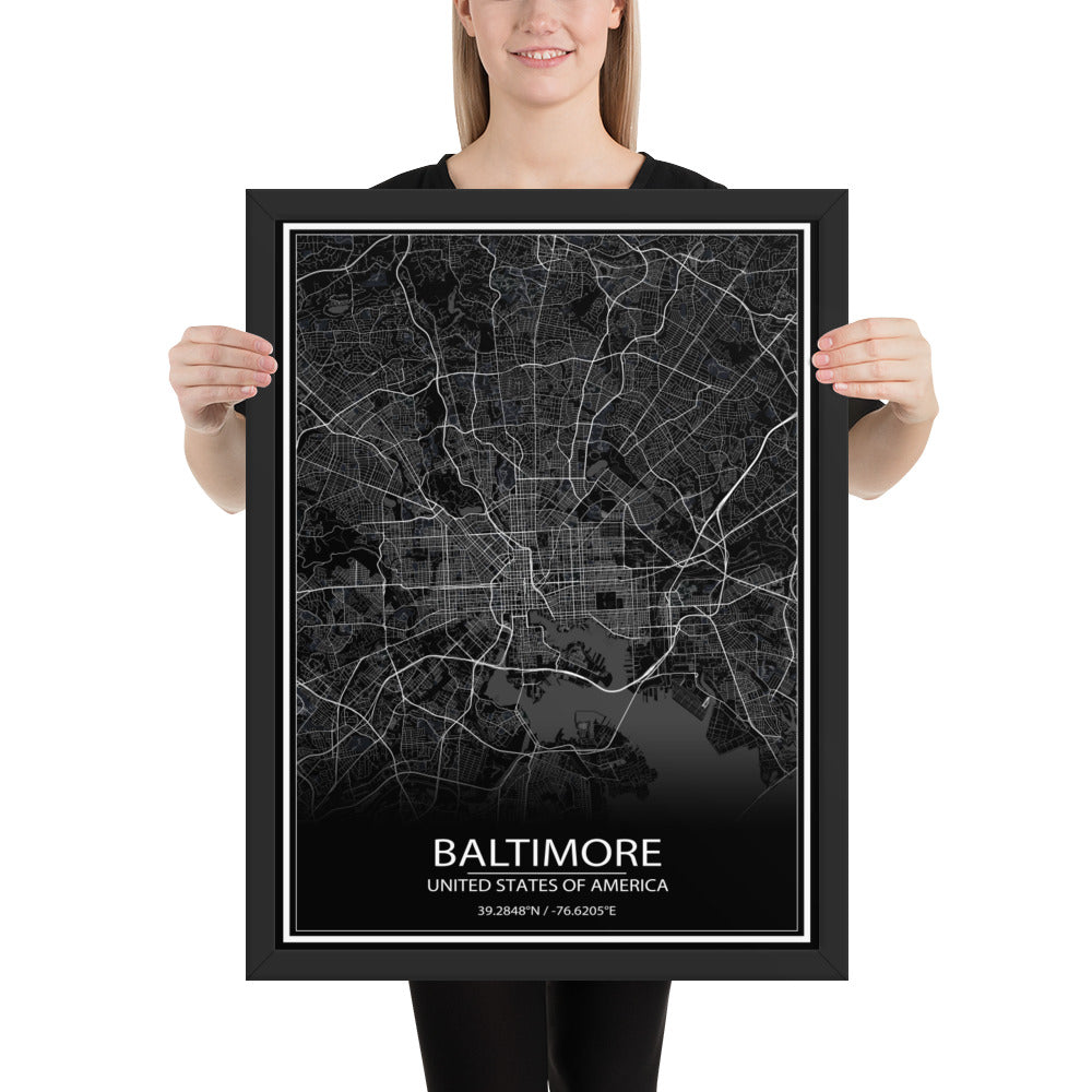 Baltimore Black Framed Map