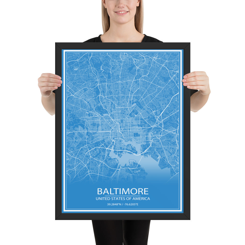 Baltimore Blue and White Framed Map