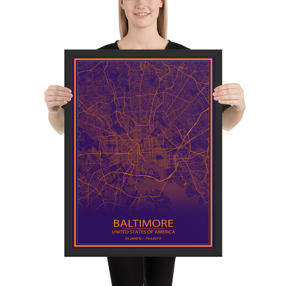 Baltimore Purple and Orange Framed Map