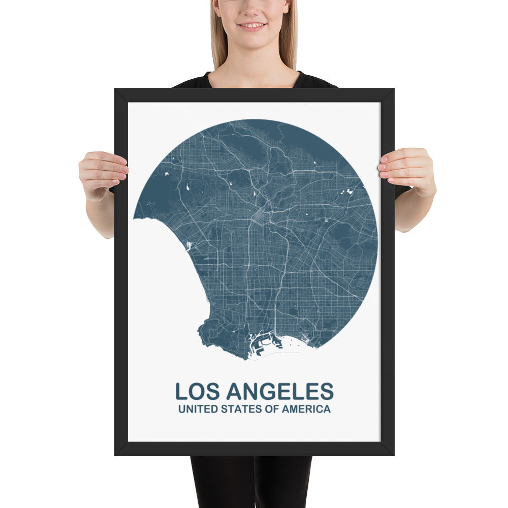 Los Angeles Circular Blue Framed Map