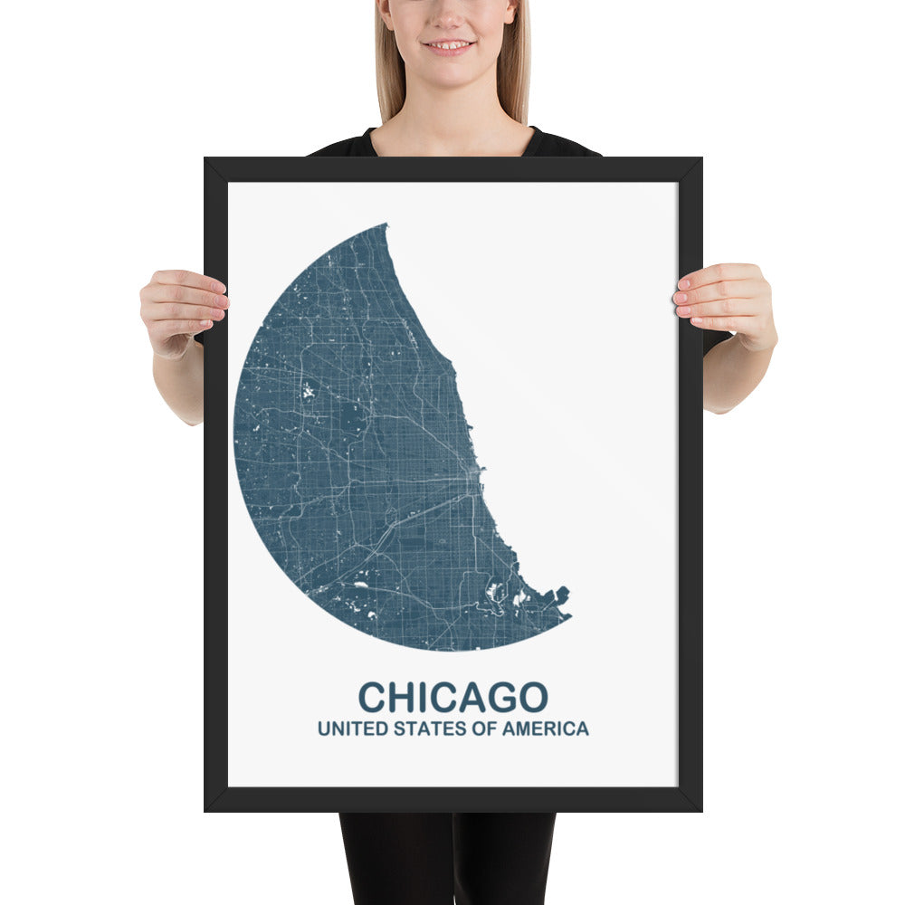 Chicago Circular Blue Framed Map