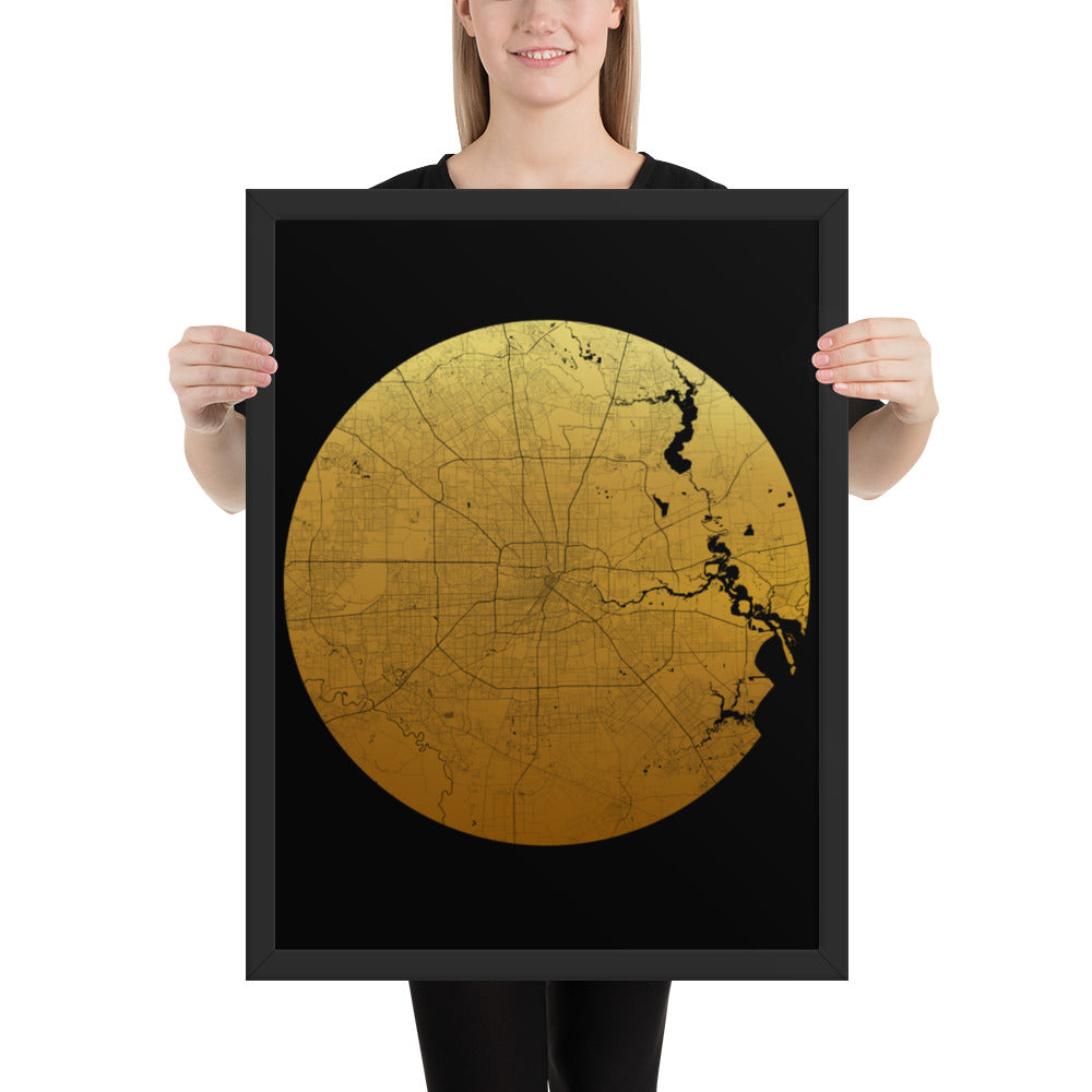 Houston Gold on Black Framed Map